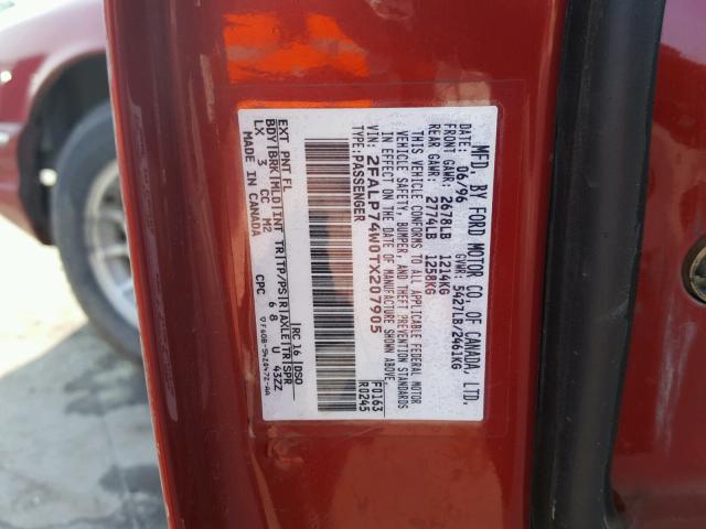 2FALP74W0TX207905 - 1996 FORD CROWN VICT RED photo 10