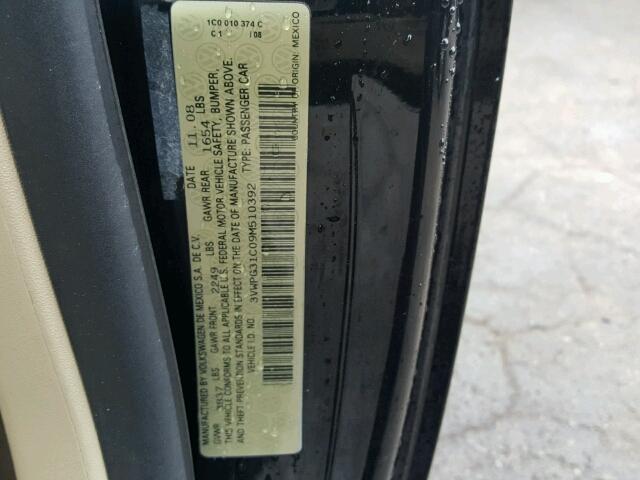 3VWPG31C09M510392 - 2009 VOLKSWAGEN NEW BEETLE 黑色 照片 10