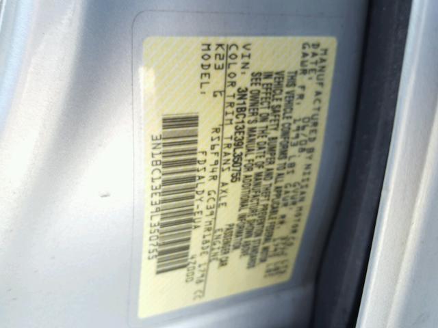 3N1BC13E39L350755 - 2009 NISSAN VERSA S SILVER photo 10