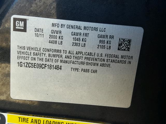 1G1ZC5E09CF181484 - 2012 CHEVROLET MALIBU 1LT შავი ფოტო 10