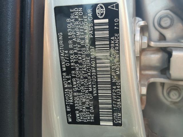 VNKKTUD39FA016137 - 2015 TOYOTA YARIS SILVER photo 10