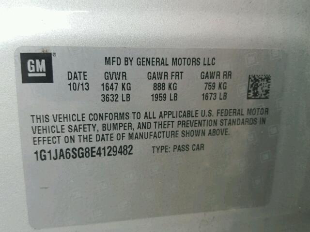 1G1JA6SG8E4129482 - 2014 CHEVROLET SONIC LS SILVER photo 10