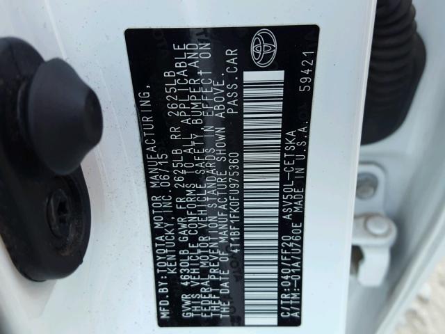 4T1BF1FK0FU975360 - 2015 TOYOTA CAMRY LE WHITE photo 10