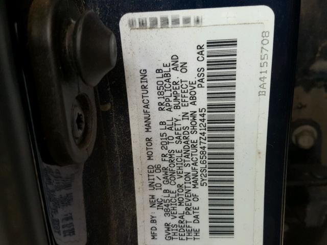 5Y2SL65847Z412445 - 2007 PONTIAC VIBE BLUE photo 10