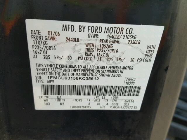 1FMCU93156KC35612 - 2006 FORD ESCAPE XLT BLACK photo 10