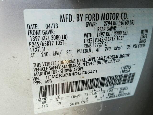 1FM5K8B84DGC66471 - 2013 FORD EXPLORER SILVER photo 10