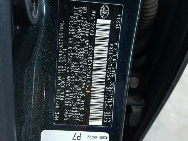 4T1BF1FK7EU387437 - 2014 TOYOTA CAMRY L BLUE photo 10