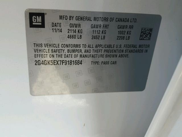 2G4GK5EX7F9181684 - 2015 BUICK REGAL WHITE photo 10