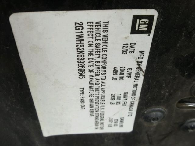 2G1WH52K539269645 - 2003 CHEVROLET IMPALA LS BLACK photo 10