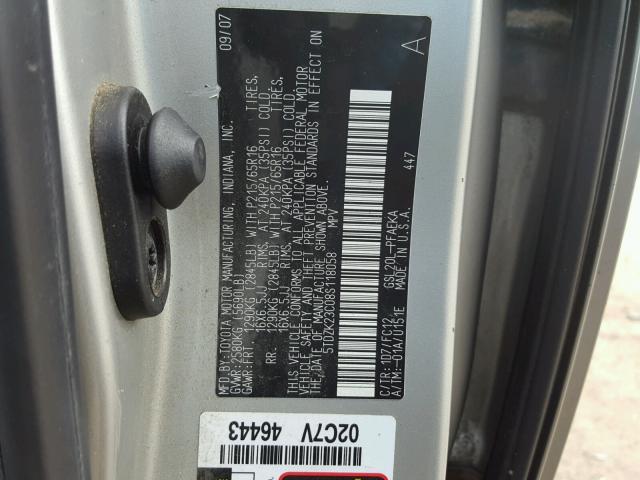 5TDZK23C08S118058 - 2008 TOYOTA SIENNA CE TAN photo 10