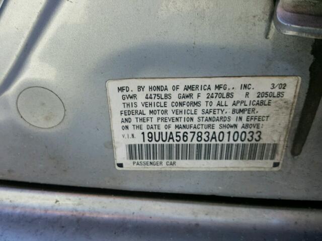 19UUA56783A010033 - 2003 ACURA 3.2TL SILVER photo 10