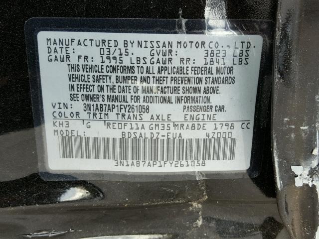 3N1AB7AP1FY261058 - 2015 NISSAN SENTRA S BLACK photo 10