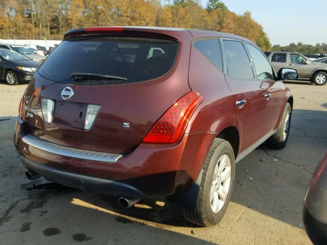 JN8AZ08T36W402761 - 2006 NISSAN MURANO SL BURGUNDY photo 4