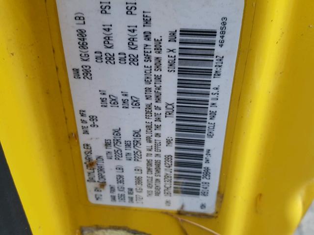 1B7HC13Z8YJ142399 - 2000 DODGE RAM 1500 YELLOW photo 10