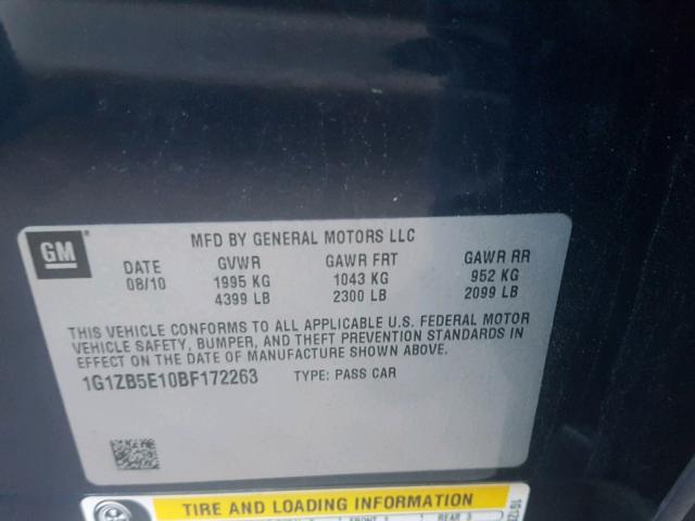 1G1ZB5E10BF172263 - 2011 CHEVROLET MALIBU LS Mavi foto 10