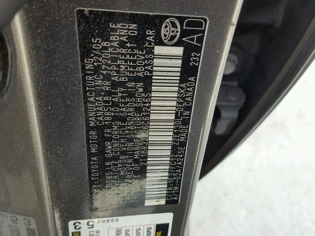 2T1BR32E26C612465 - 2006 TOYOTA COROLLA CE GRAY photo 10