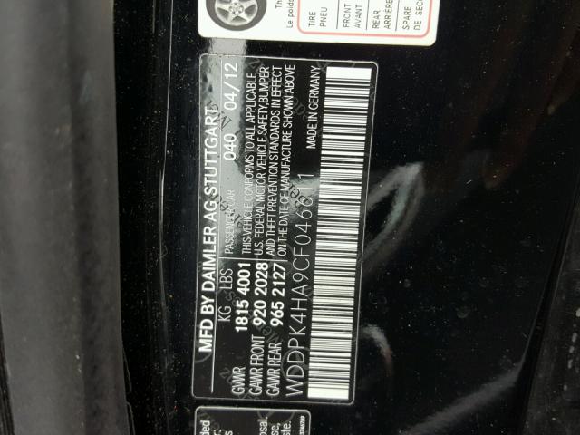 WDDPK4HA9CF046611 - 2012 MERCEDES-BENZ SLK 250 BLACK photo 10