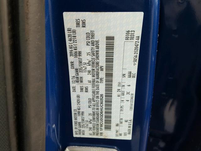 1FMCU0GD6HUC60526 - 2017 FORD ESCAPE SE 蓝色 照片 10