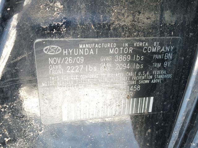 KMHDU4AD5AU951458 - 2010 HYUNDAI ELANTRA BL BLACK photo 10