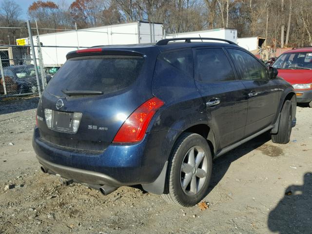 JN8AZ08W73W226691 - 2003 NISSAN MURANO SL BLUE photo 4