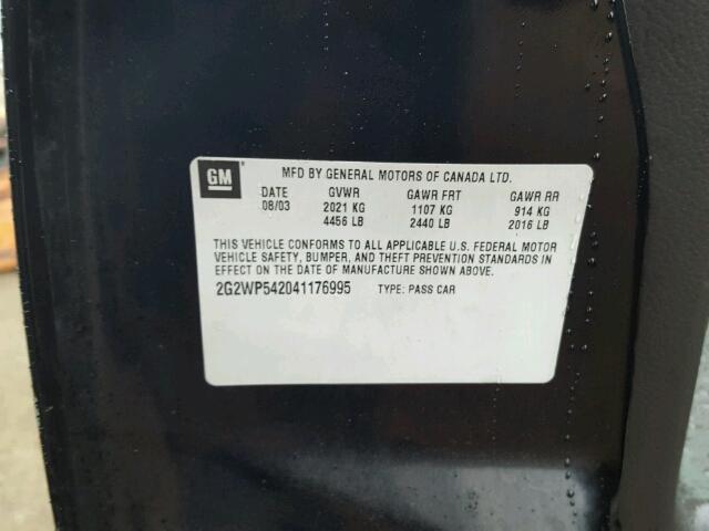 2G2WP542041176995 - 2004 PONTIAC GRAND PRIX BLACK photo 10