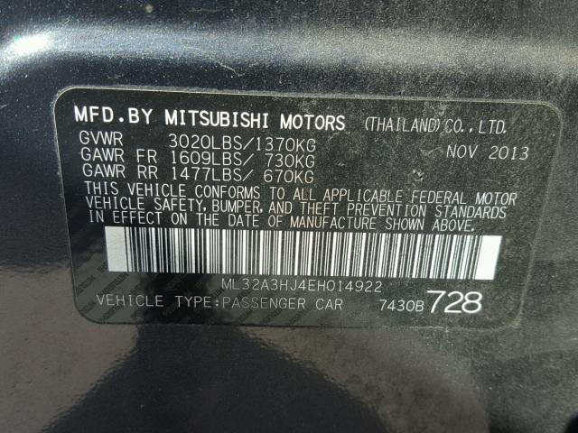 ML32A3HJ4EH014922 - 2014 MITSUBISHI MIRAGE DE BLACK photo 10