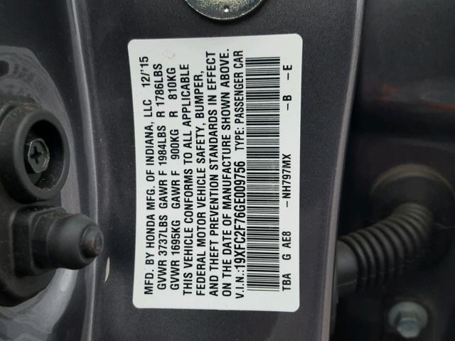 19XFC2F76GE009756 - 2016 HONDA CIVIC EX 石墨色 照片 10