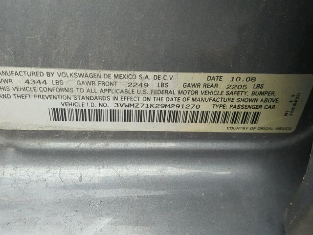 3VWMZ71K29M291270 - 2009 VOLKSWAGEN JETTA S Boz foto 10
