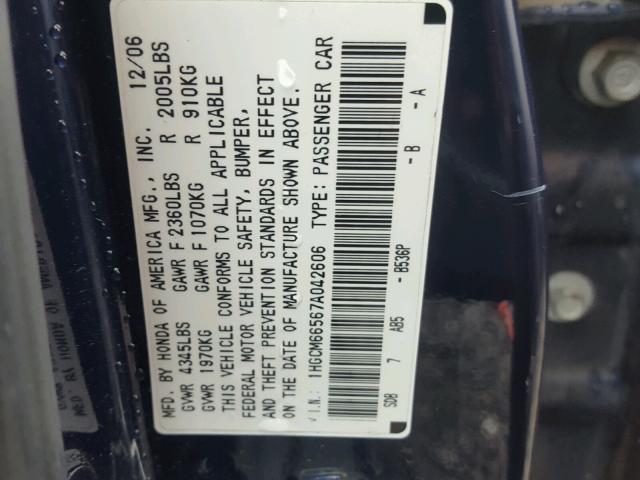 1HGCM66567A042606 - 2007 HONDA ACCORD EX BLUE photo 10