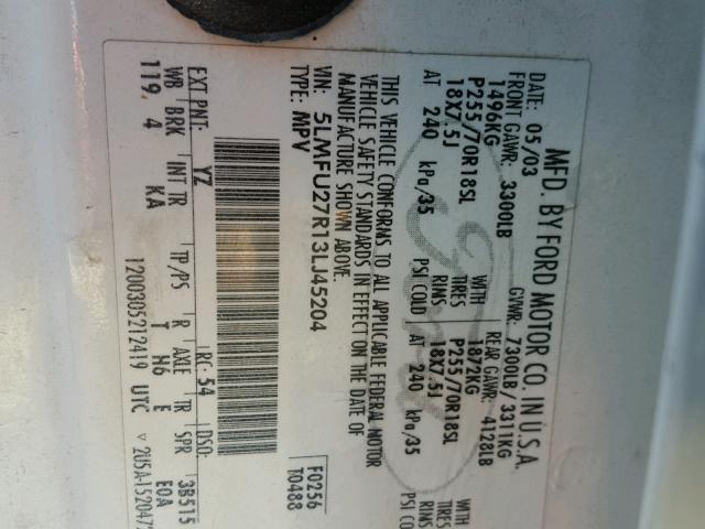 5LMFU27R13LJ45204 - 2003 LINCOLN NAVIGATOR WHITE photo 10