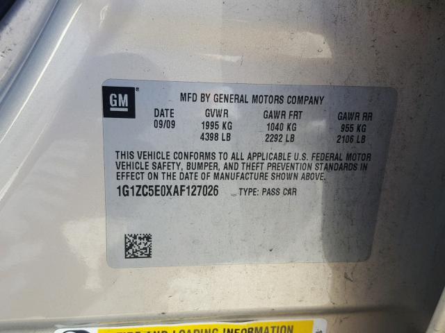 1G1ZC5E0XAF127026 - 2010 CHEVROLET MALIBU 1LT TAN photo 10