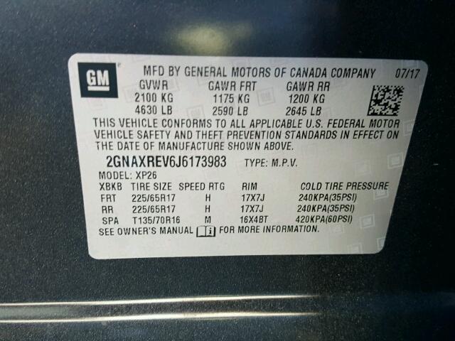 2GNAXREV6J6173983 - 2018 CHEVROLET EQUINOX LS CHARCOAL photo 10