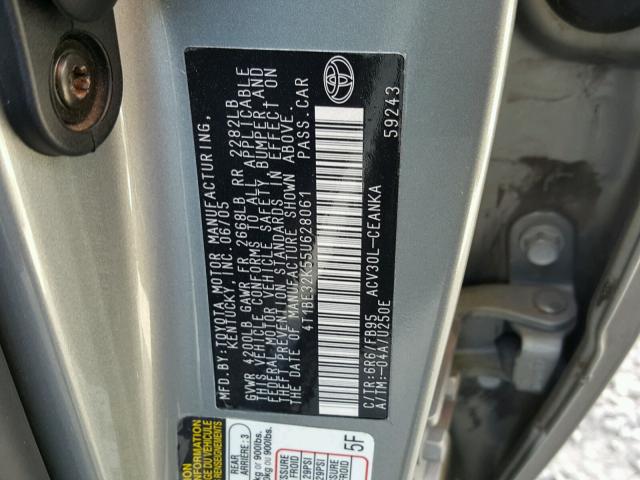 4T1BE32K55U628061 - 2005 TOYOTA CAMRY LE 灰色 照片 10