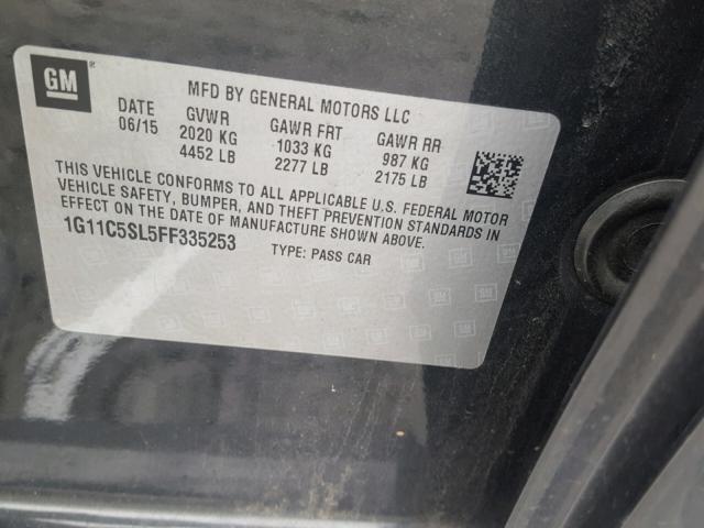 1G11C5SL5FF335253 - 2015 CHEVROLET MALIBU 1LT GRAY photo 10