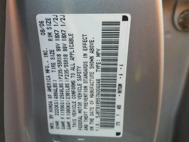 5J8TB18557A004046 - 2007 ACURA RDX TECHNO SILVER photo 10