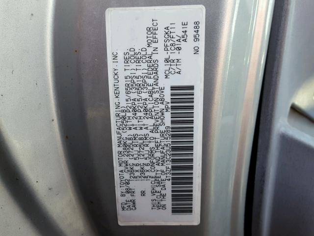 4T3ZF13C23U515289 - 2003 TOYOTA SIENNA LE SILVER photo 10