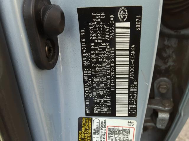 4T1BE32K25U553416 - 2005 TOYOTA CAMRY LE BLUE photo 10