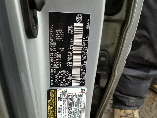4T1BE32K05U076162 - 2005 TOYOTA CAMRY LE SILVER photo 10