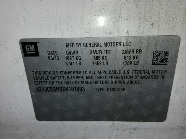 1G1JC5SH5D4197993 - 2013 CHEVROLET SONIC LT 白色 照片 10