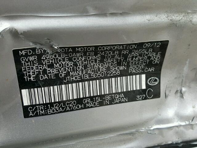 JTHCE1BL5D5012258 - 2013 LEXUS GS 350 SILVER photo 10