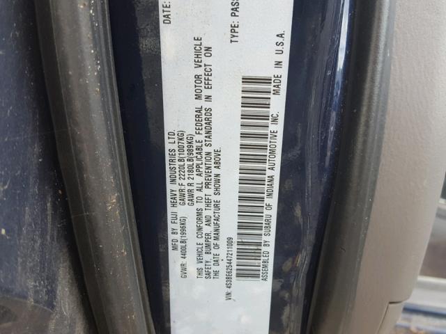 4S3BE625447211009 - 2004 SUBARU LEGACY L S BLUE photo 10