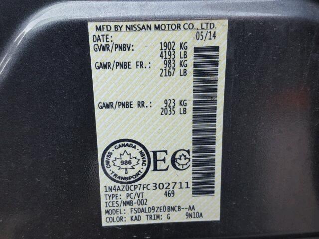 1N4AZ0CP7FC302711 - 2015 NISSAN LEAF S GRAY photo 10