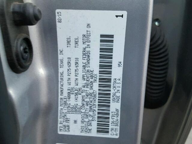 5TFUY5F12FX450837 - 2015 TOYOTA TUNDRA DOU GRAY photo 10