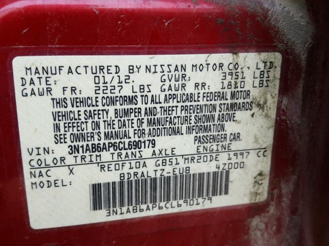 3N1AB6AP6CL690179 - 2012 NISSAN SENTRA 2.0 RED photo 10