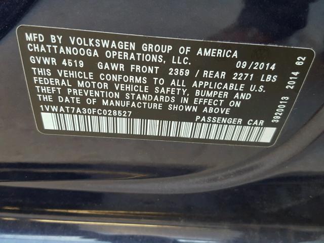 1VWAT7A30FC028527 - 2015 VOLKSWAGEN PASSAT S BLUE photo 10