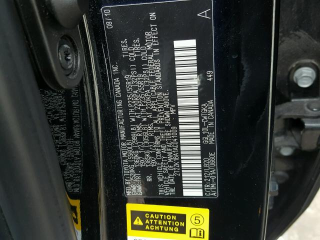 2T2ZK1BA1AC041009 - 2010 LEXUS RX 350 BLACK photo 10