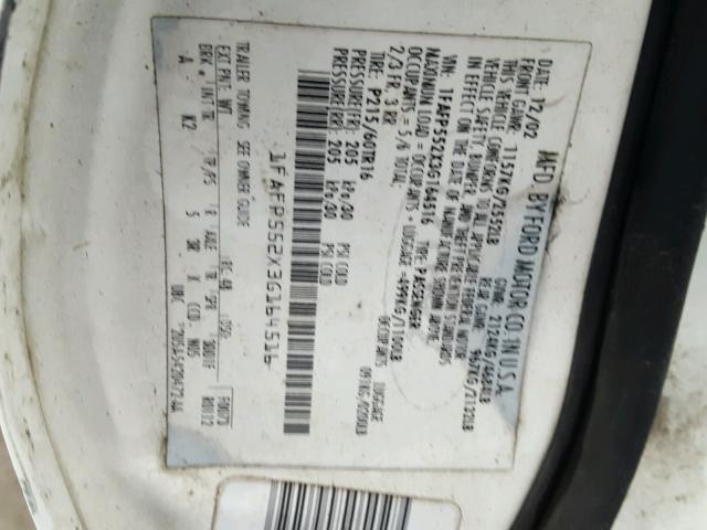 1FAFP552X3G164516 - 2003 FORD TAURUS SES WHITE photo 10