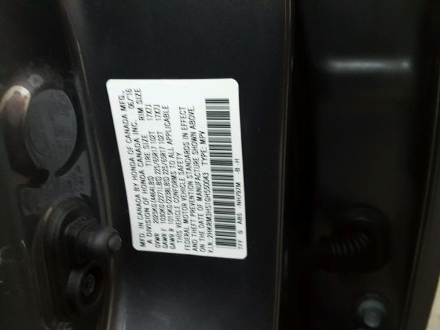 2HKRM3H51GH550043 - 2016 HONDA CR-V EX ნაცრისფერი ფოტო 10