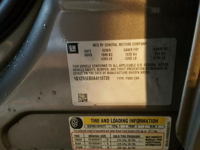 1G1ZB5EB8A4118728 - 2010 CHEVROLET MALIBU LS ნაცრისფერი ფოტო 10