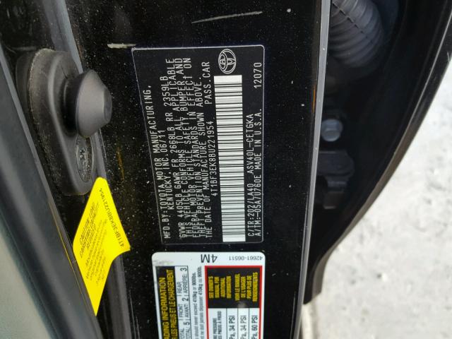 4T1BF3EK8BU221954 - 2011 TOYOTA CAMRY BASE BLACK photo 10